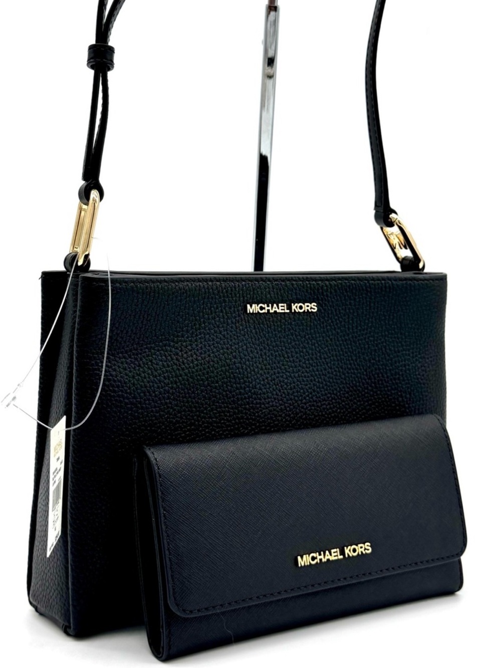 Michael Kors Trisha Medium Crossbody Bag w Matching Trifold Wallet Black/Gold